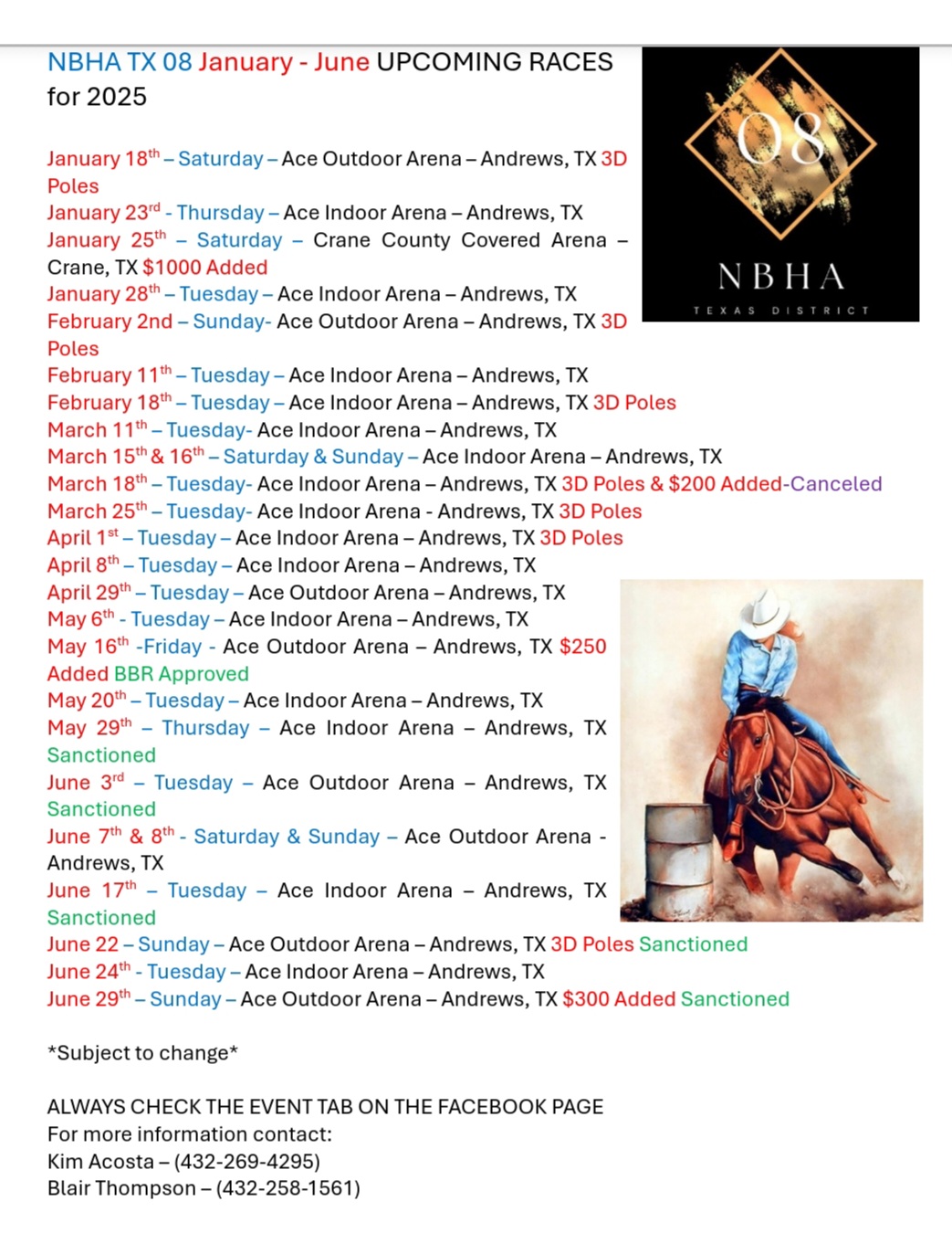 NBHA TX 08
Updated schedule 