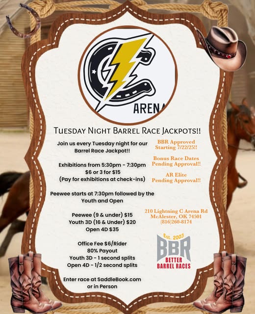 Flyer for Tuesday Night Barrel Race Jackpots