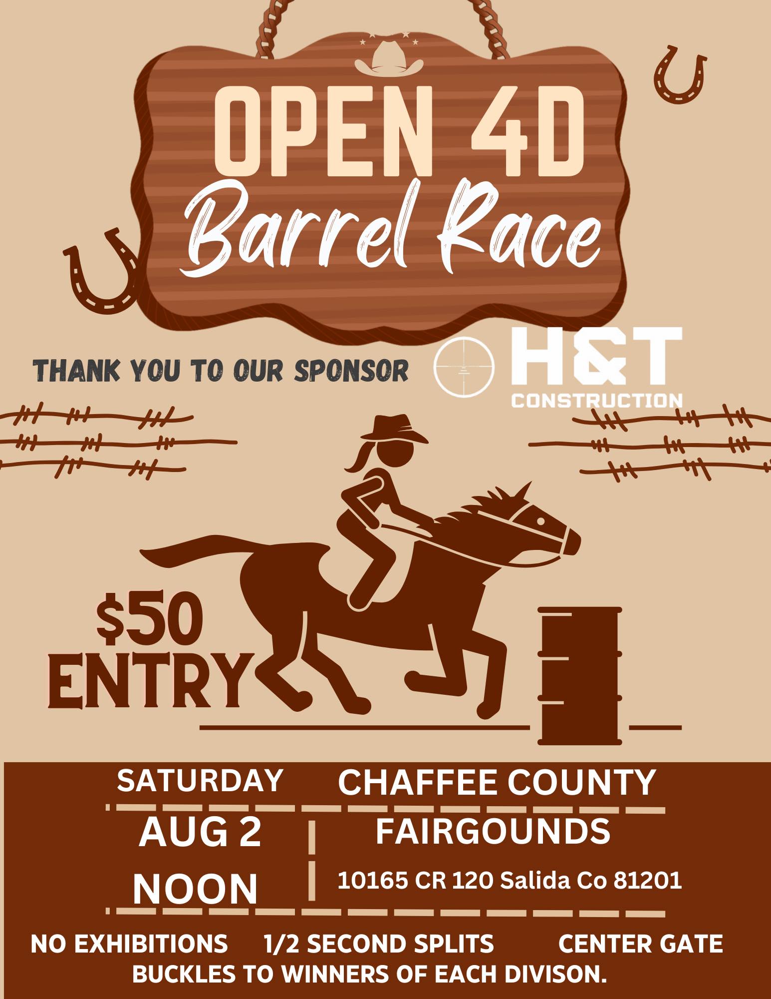 Flyer for Chaffed County Open 4D Barrel Race