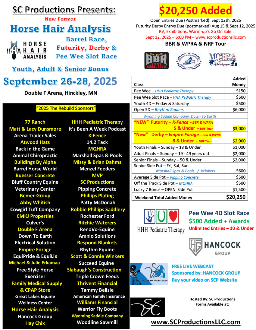 SC Productions Horse Hair Analysis Barrel Race