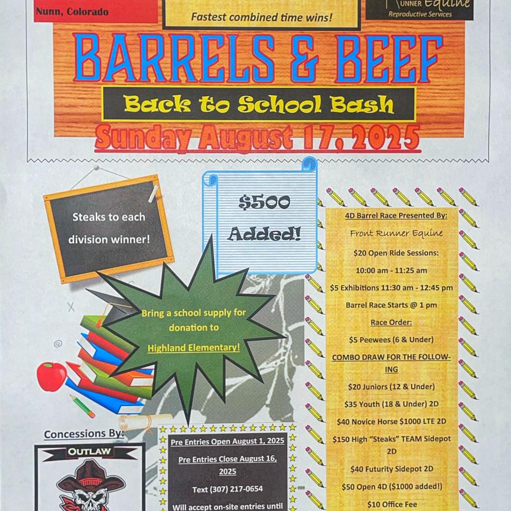 Flyer for Barrels & Beef Back to School Bash