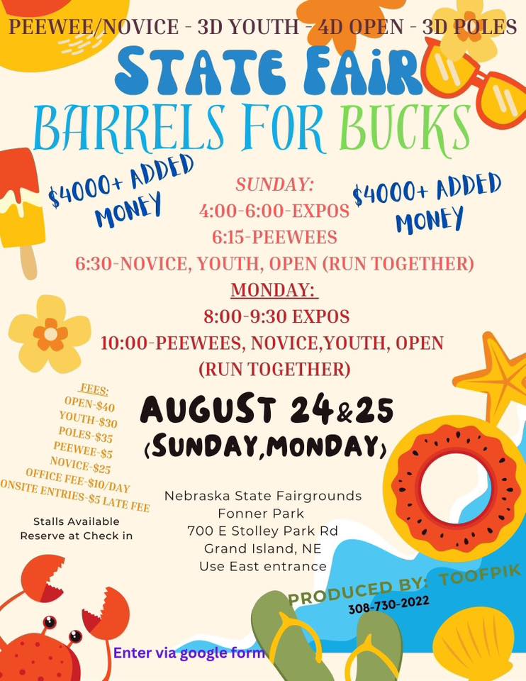 Flyer for State Fair Barrels For Bucks