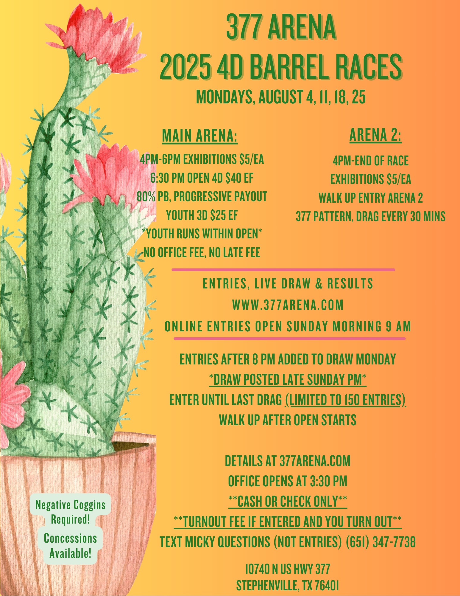 Flyer 1 for 377 Monday Open 4D Races