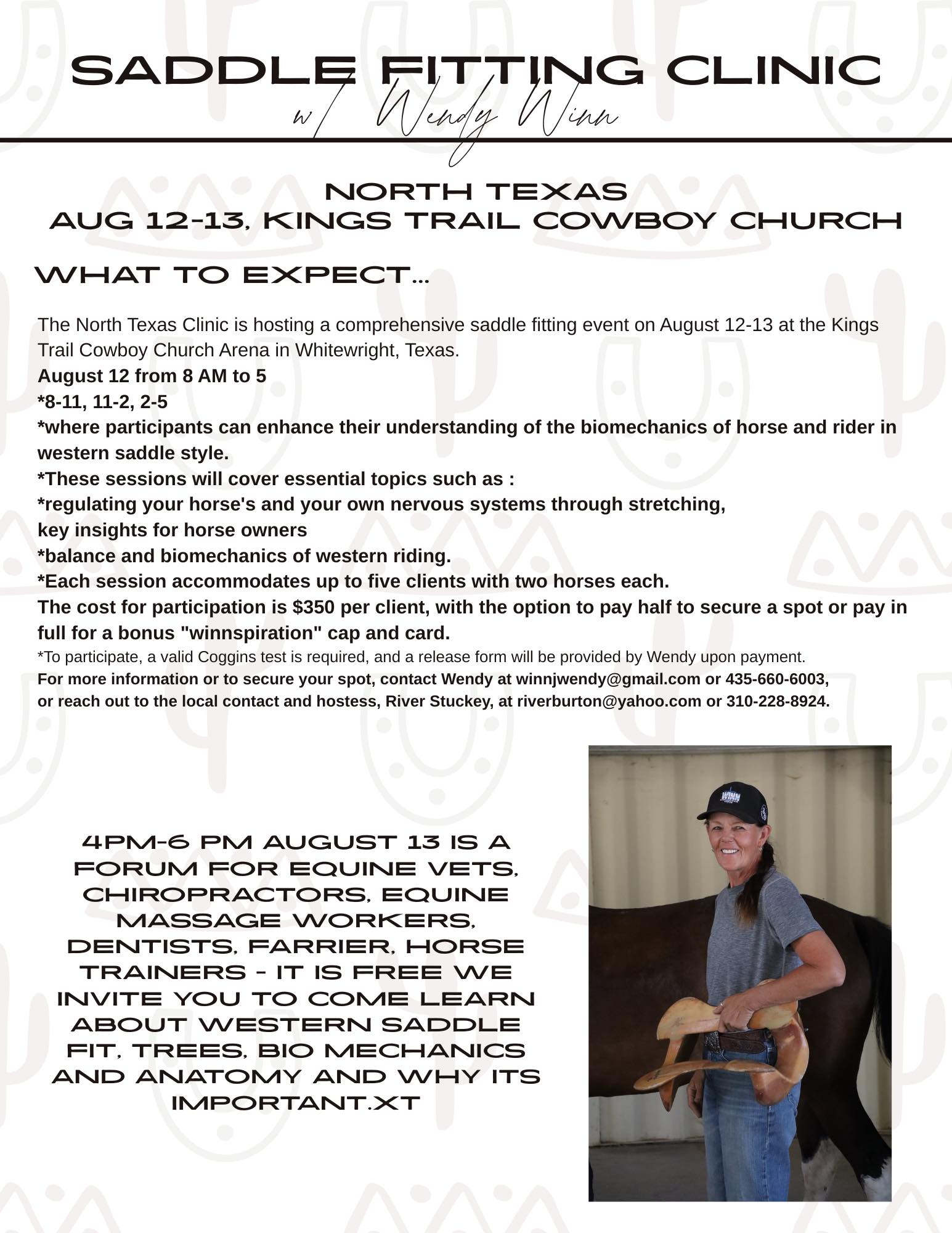 Flyer 1 for Saddle Fitting Clinic with Wendy Winn