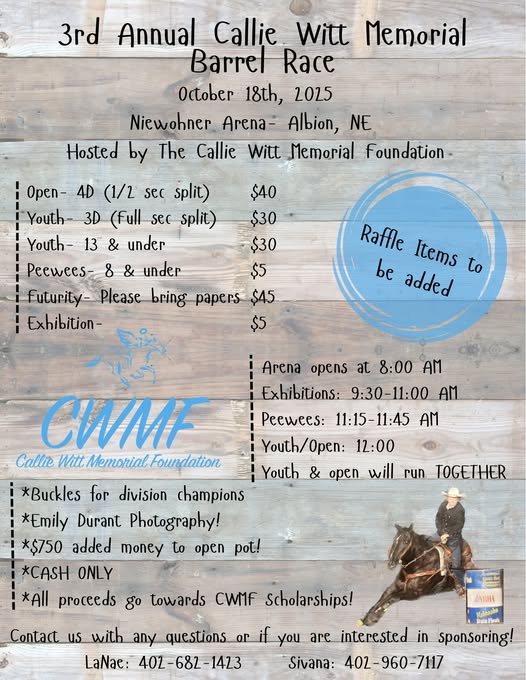 Flyer for 3rd Annual Callie Witt Memorial Barrel Race