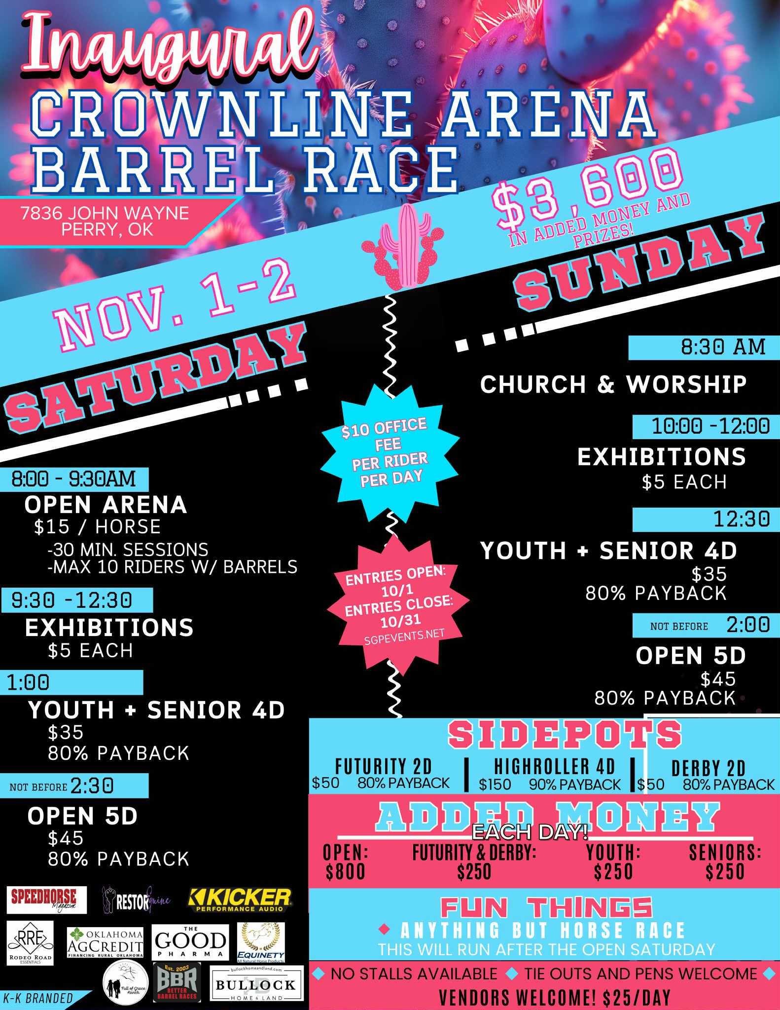 Inaugural Crownline Arena Barrel Race $3,600 added