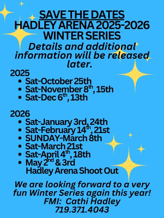 Flyer 1 for Hadley Arena Save the Dates 2025 - 2026