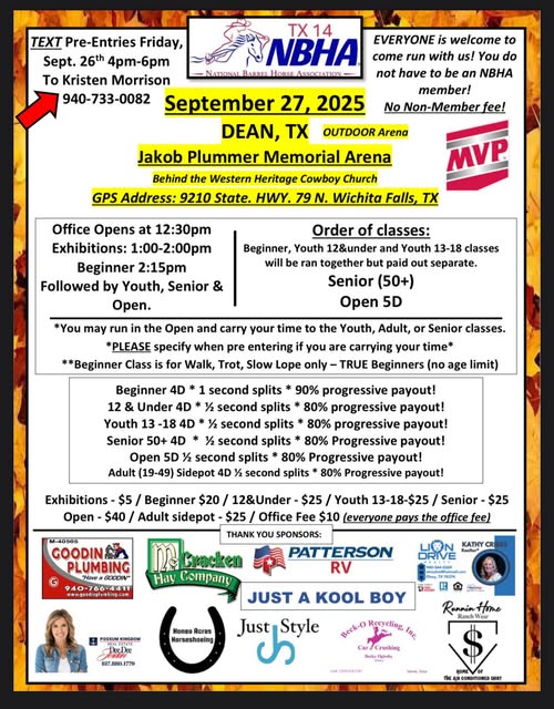 Flyer 1 for NBHA TX 14 2025 Schedule