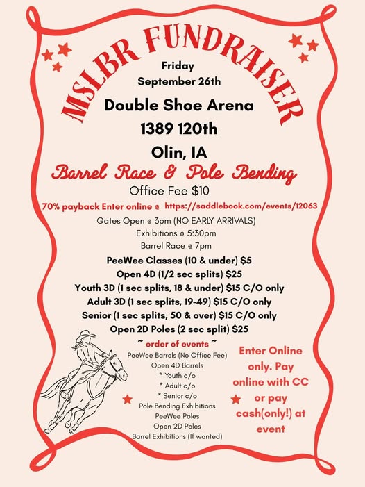 Flyer 1 for MSLBR Fundraiser Barrels & Poles