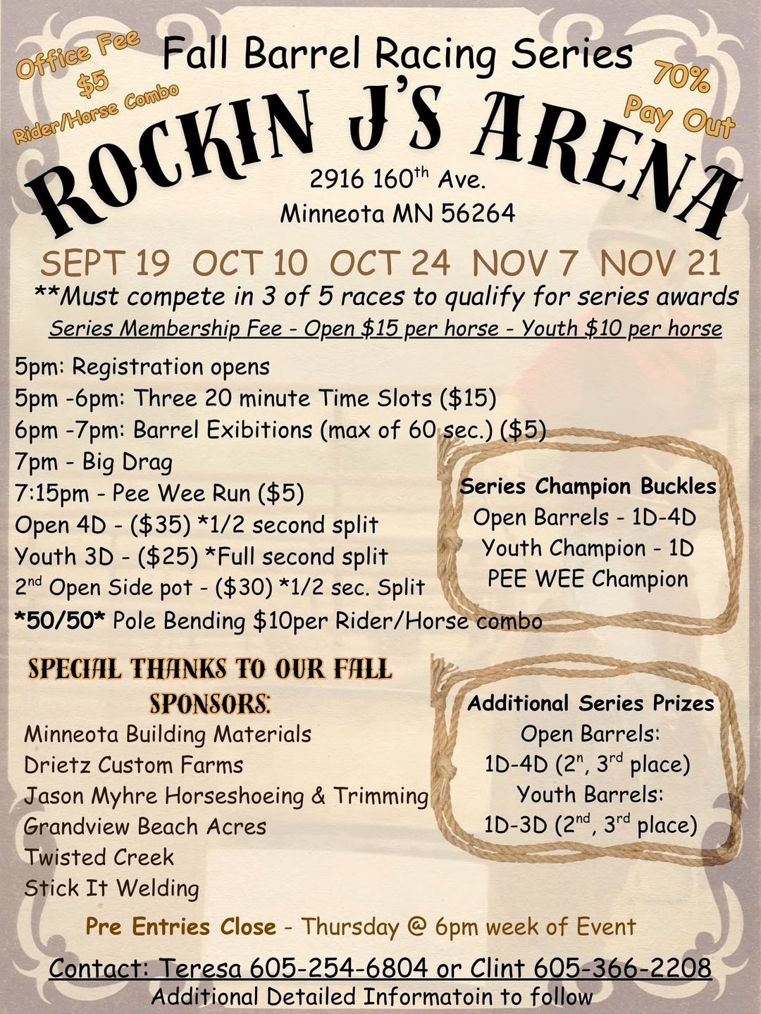 Flyer 1 for Rockin J's Arena Fall Barrel Racing Series