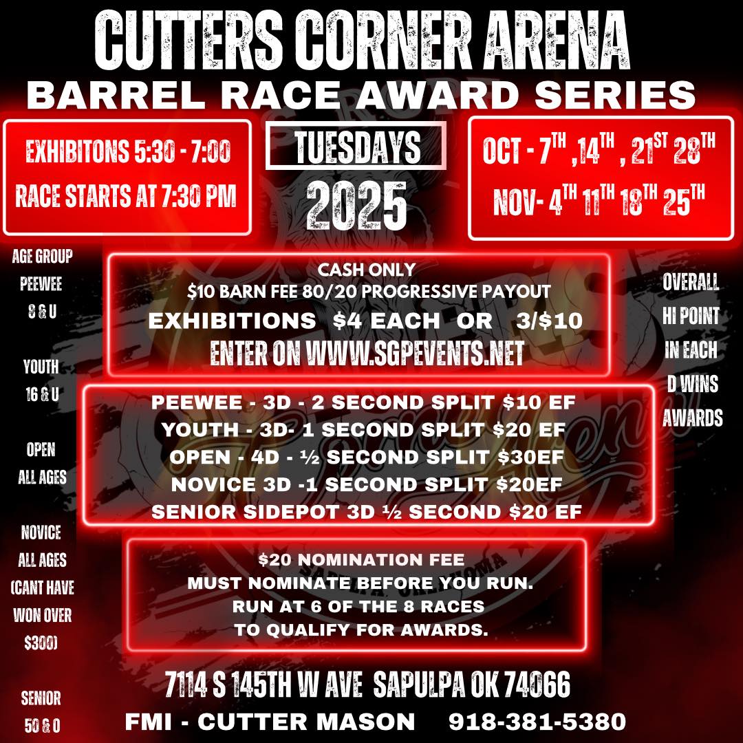 Flyer 1 for Cutter's Corner Barrel Race Award Series