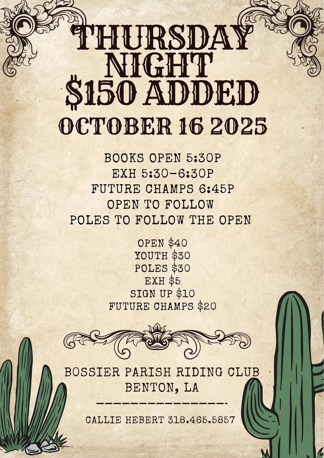 Flyer 1 for Thursday Night $150 Added