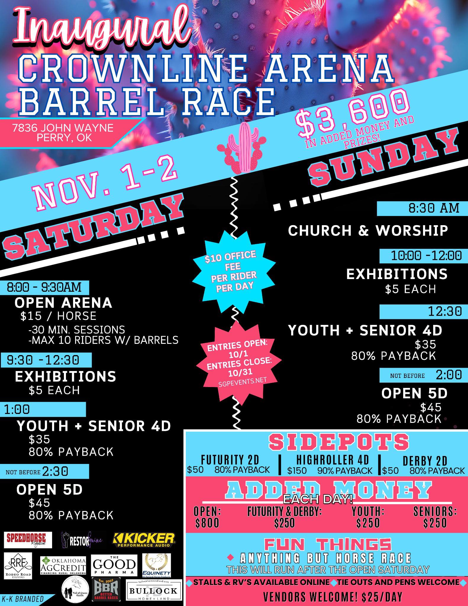 Flyer 1 for Inaugural Crownline Arena Barrel Race