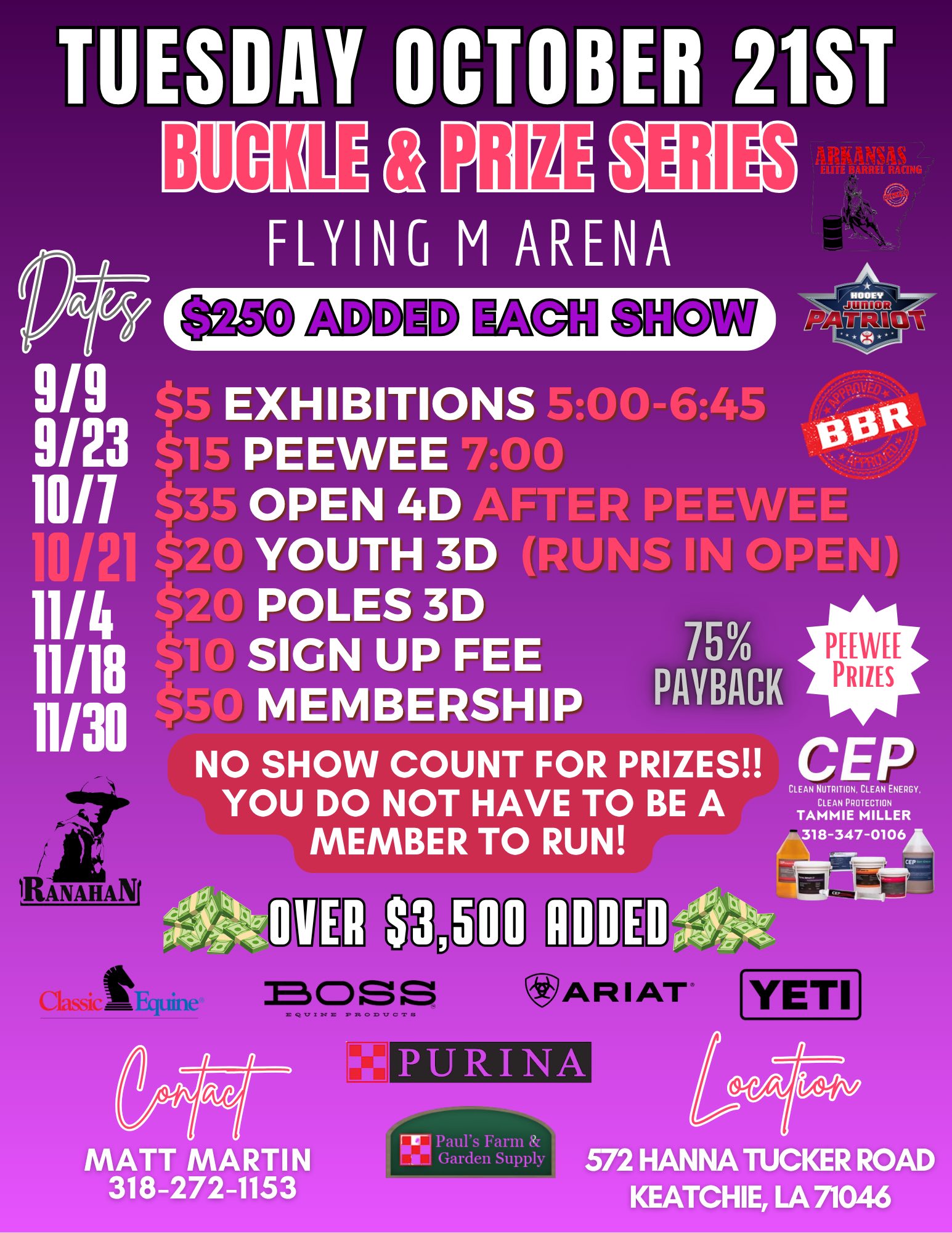 Flyer 1 for Flying M Arena Buckles and Prize Series