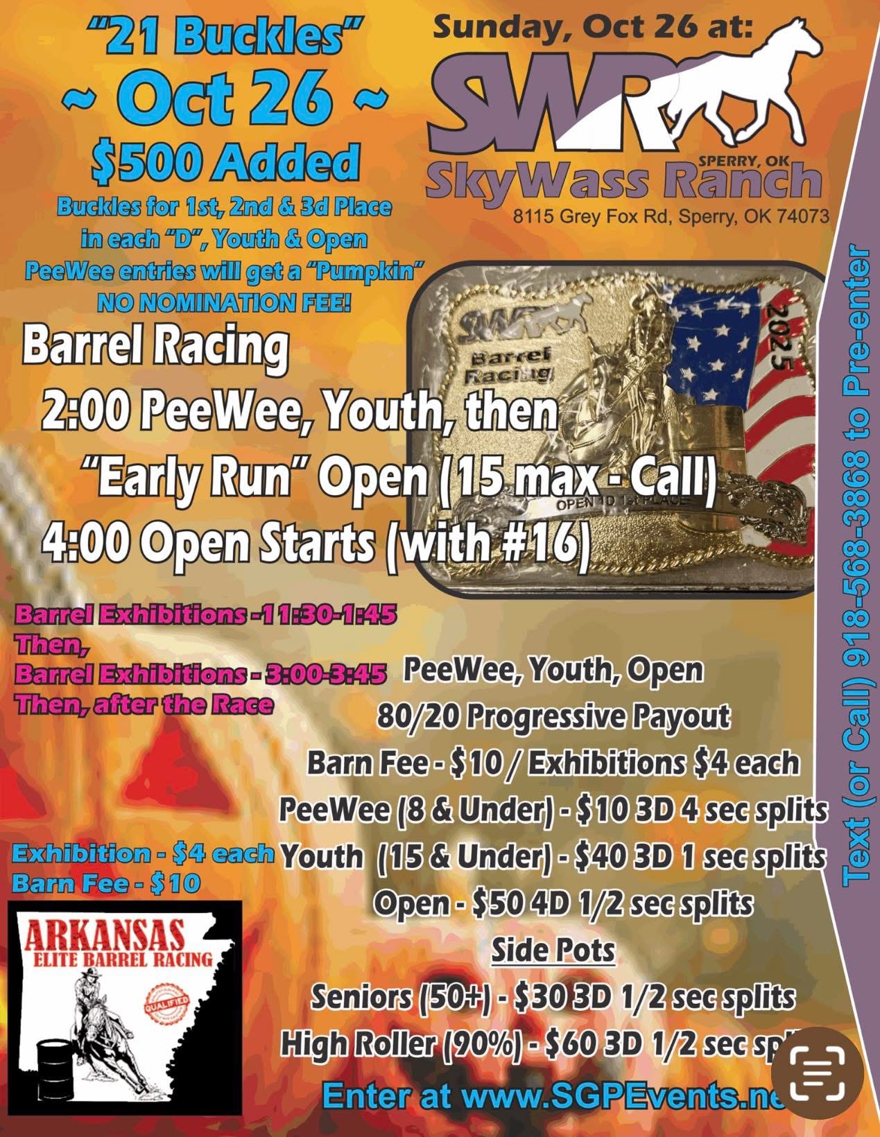 Flyer 1 for 21 Buckles  Barrel Race