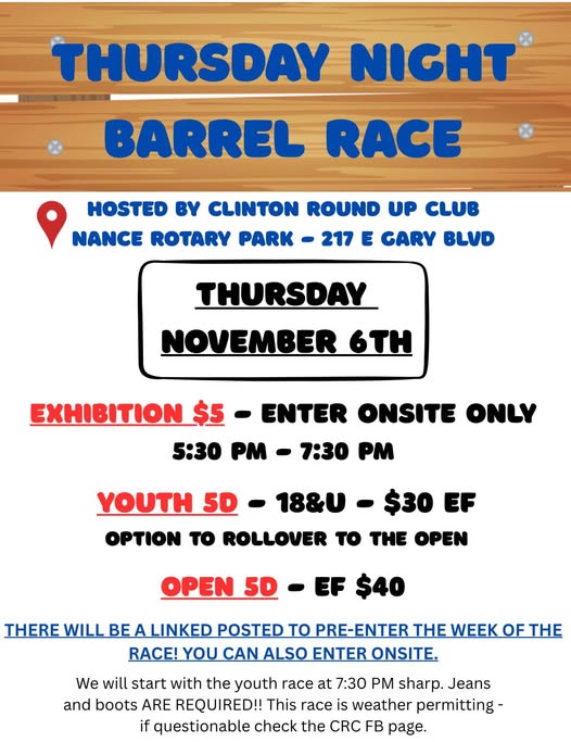 Flyer 1 for Thursday Night Barrel Race