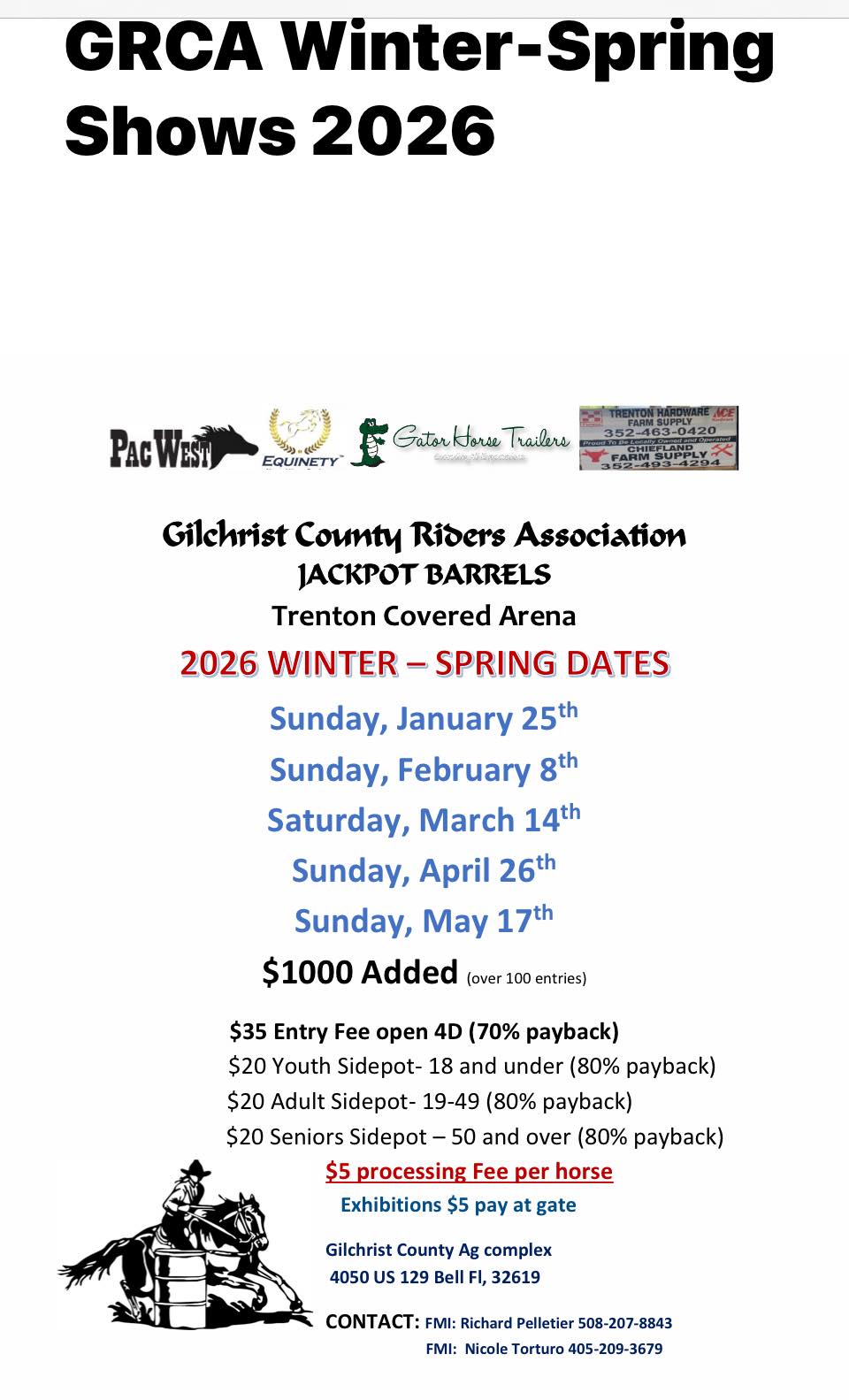 Flyer 1 for Gilchrist County Riders Association Jackpot Barrels