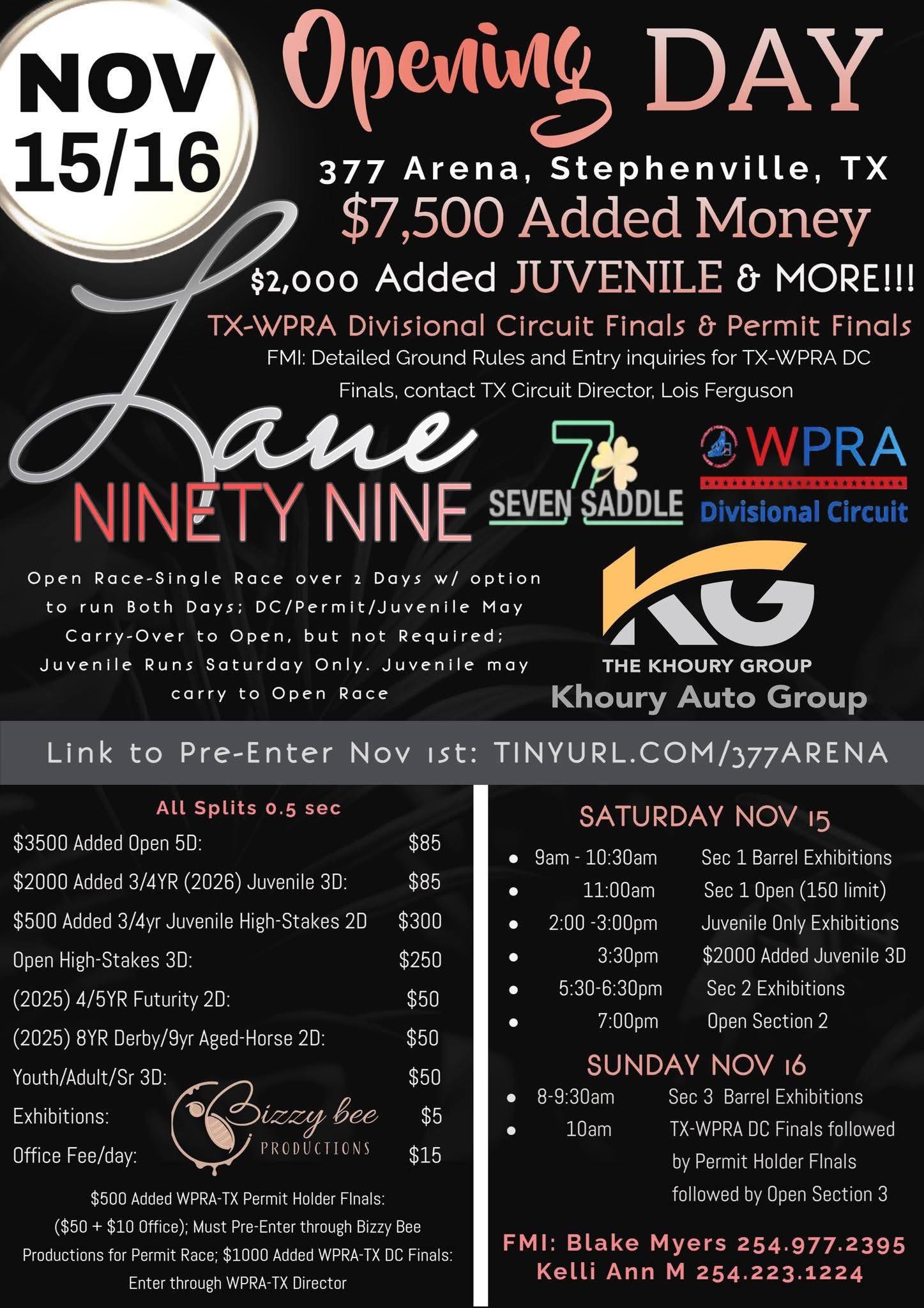 Flyer 1 for 2nd Annual Lane 99 Open & Futurities