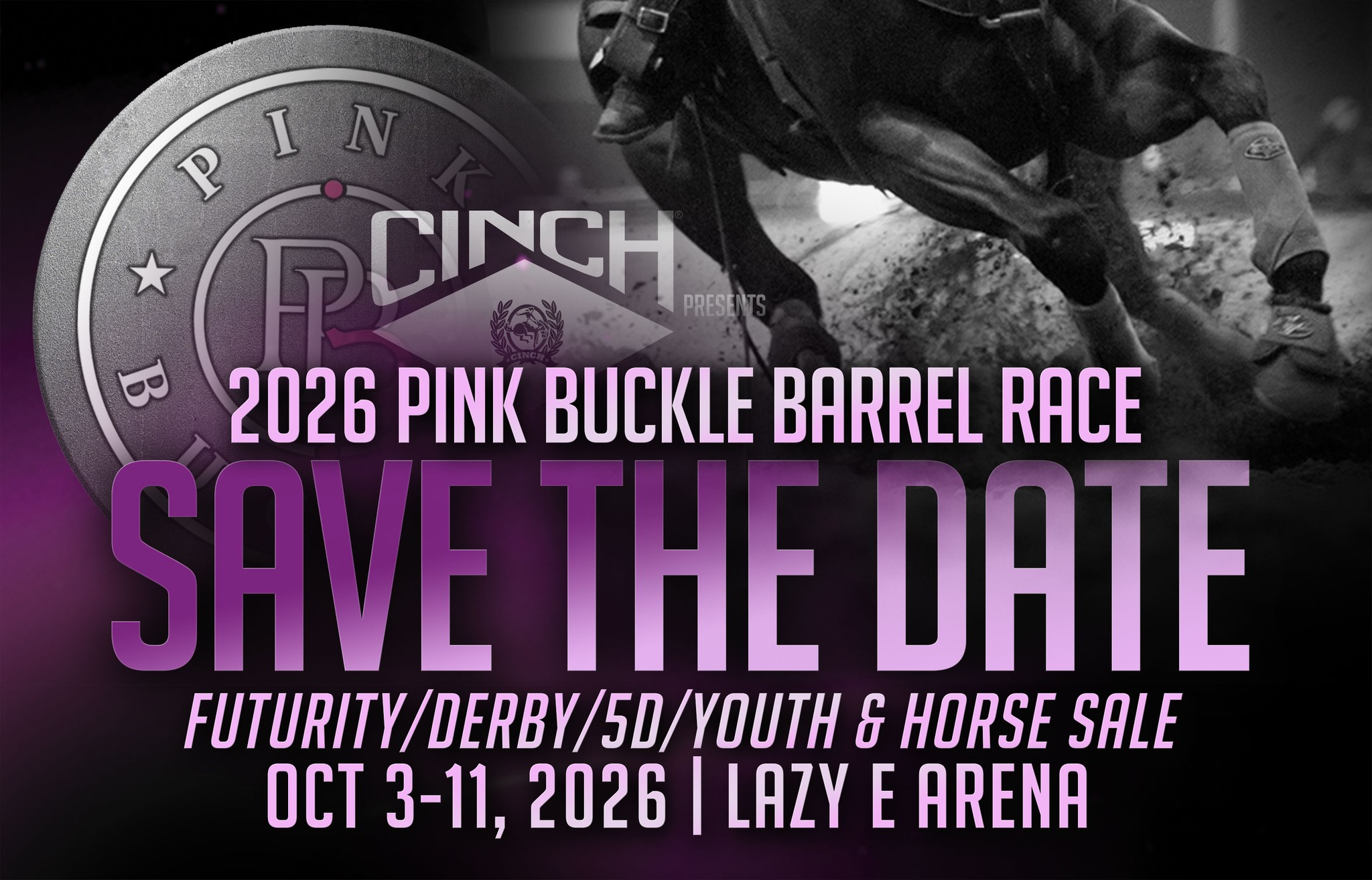 Pink Buckle Barrel Race Futurity, Derby, 5D, Youth and Horse Sale