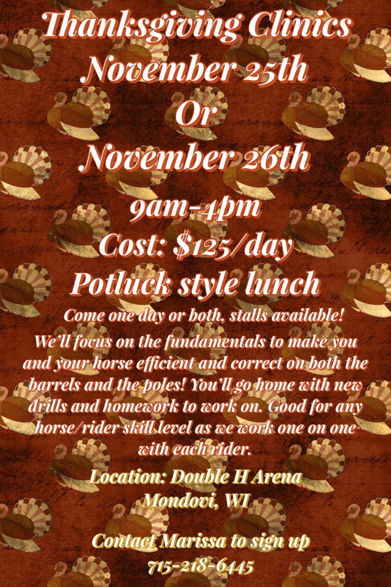 Flyer 1 for Thanksgiving Clinics at Double H Arena