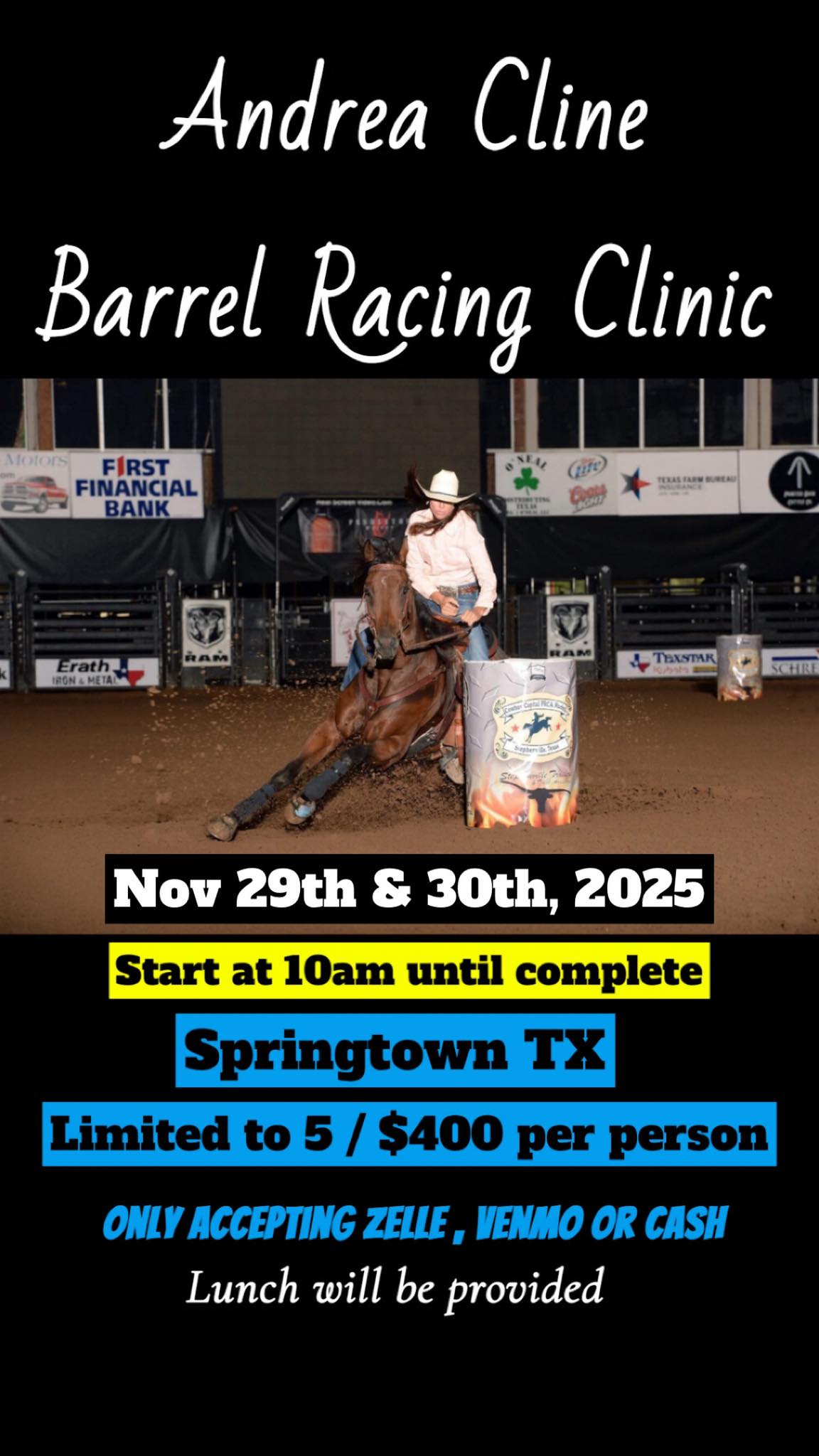 Flyer 1 for Andrea Cline Barrel Racing Clinic