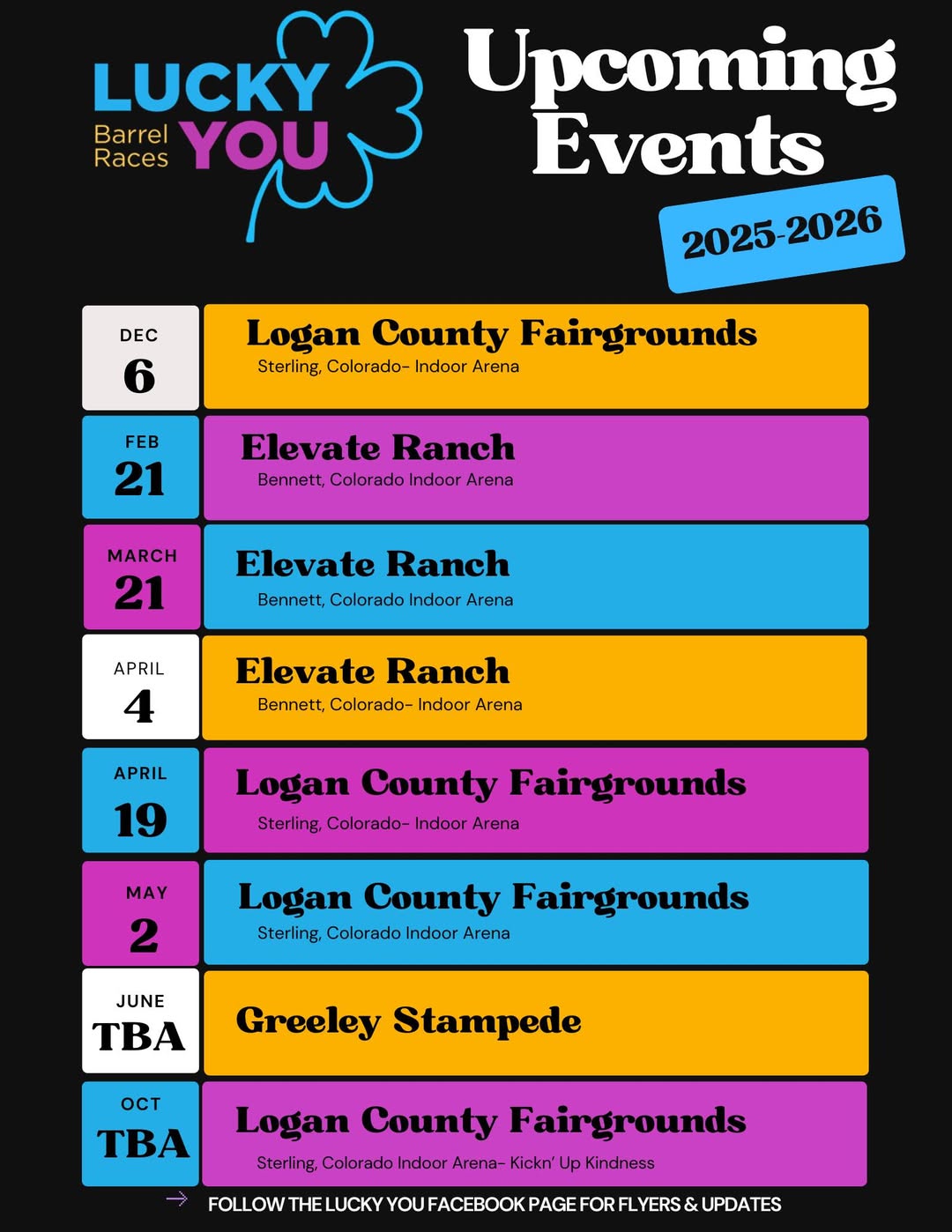 Flyer 1 for Lucky You Productions 2026 Elevate Ranch Dates
