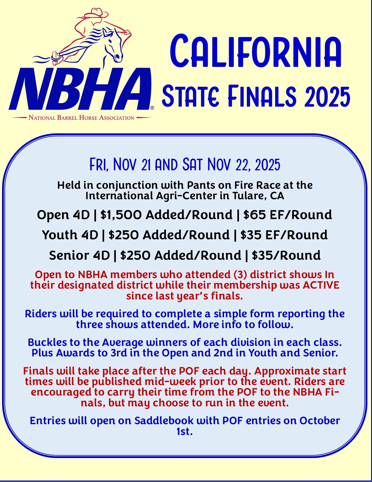 Flyer 1 for California NBHA State Finals 2025