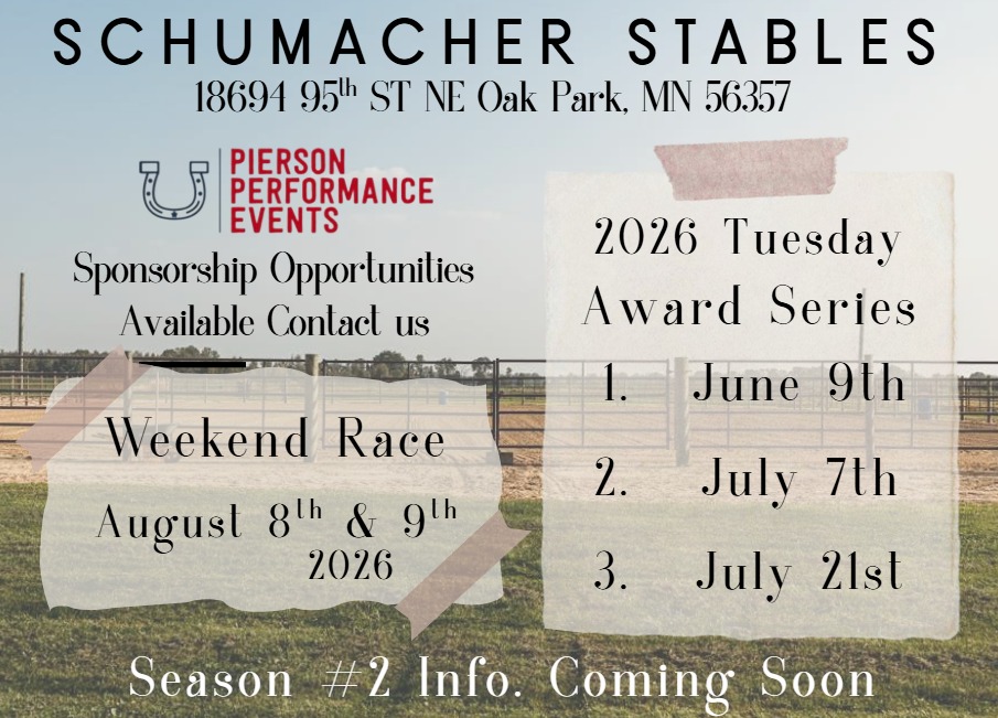 Flyer 1 for Schumacher Stables 2026 Tuesday Night AwardSeries