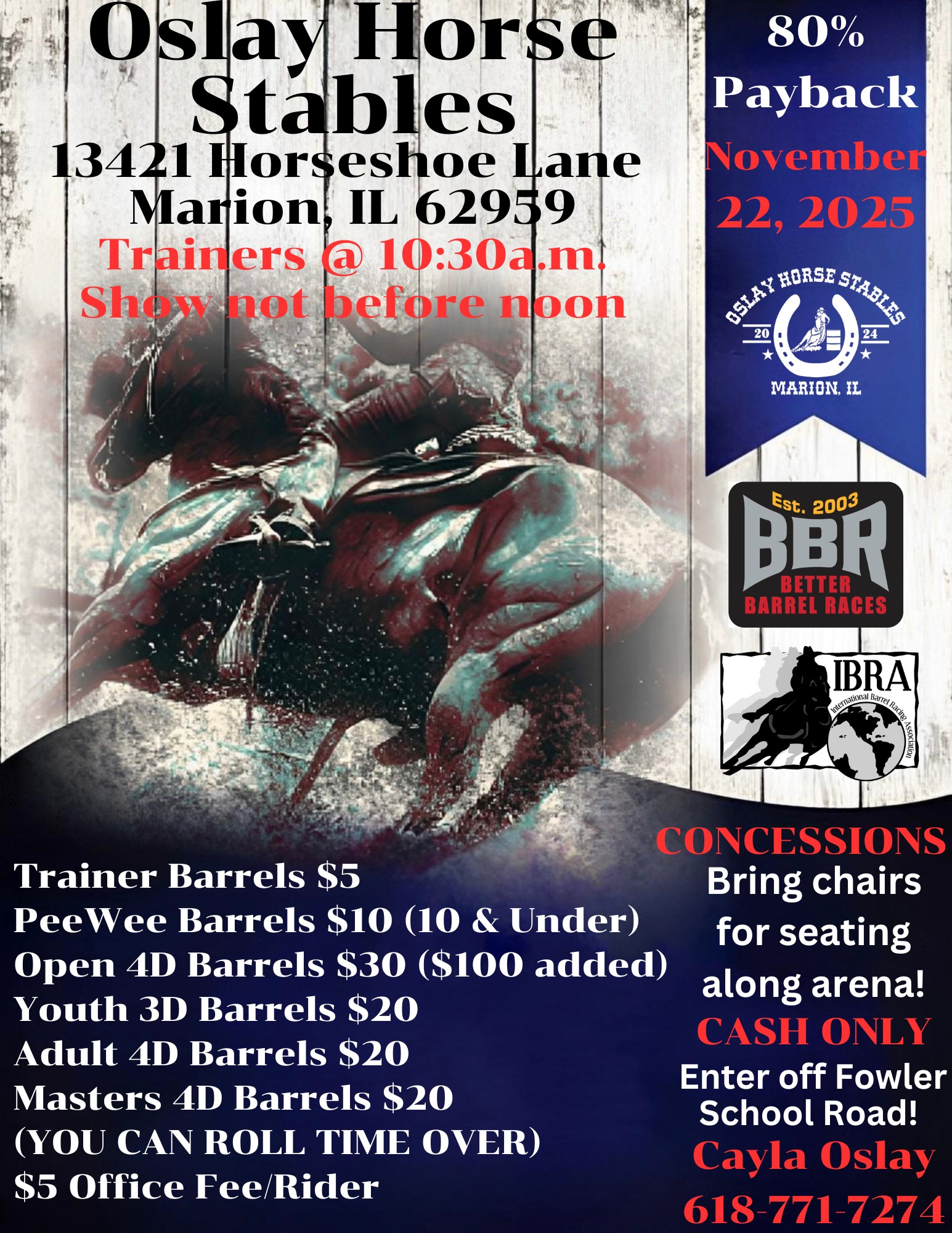 Flyer 1 for Oslay Horse Stables Barrel Race