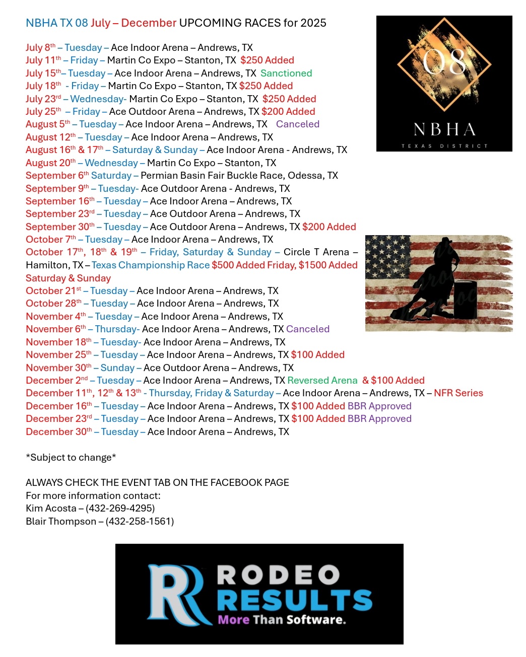 Flyer 1 for NBHA TX 08
Updated Schedule