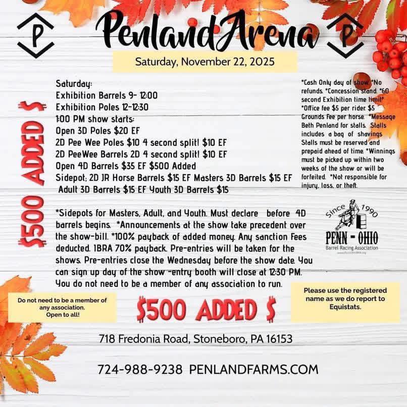 Flyer 1 for Penland Arena $500 Added Open Race