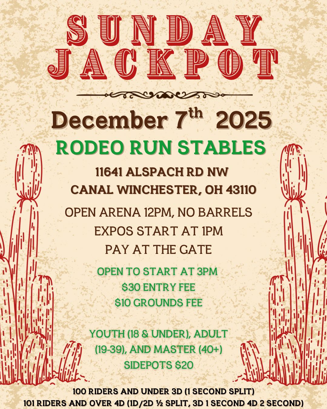 Flyer 1 for Rodeo Run Stables Sunday Jackpot