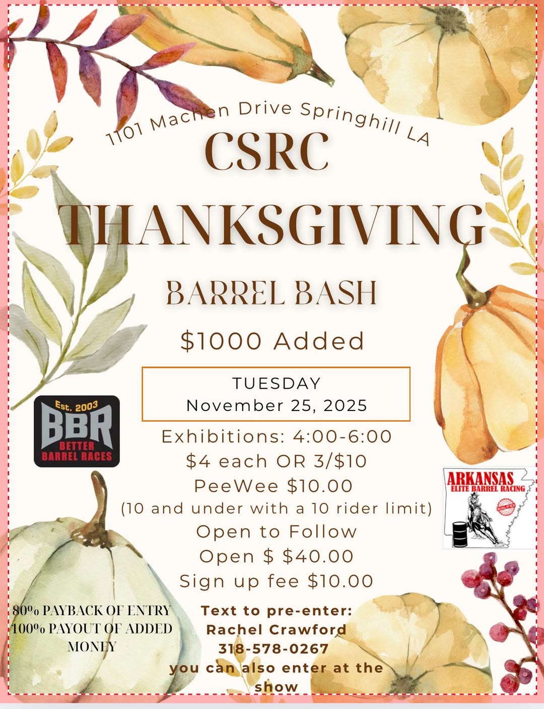 Flyer 1 for CSRC Thanksgiving Barrel Bash