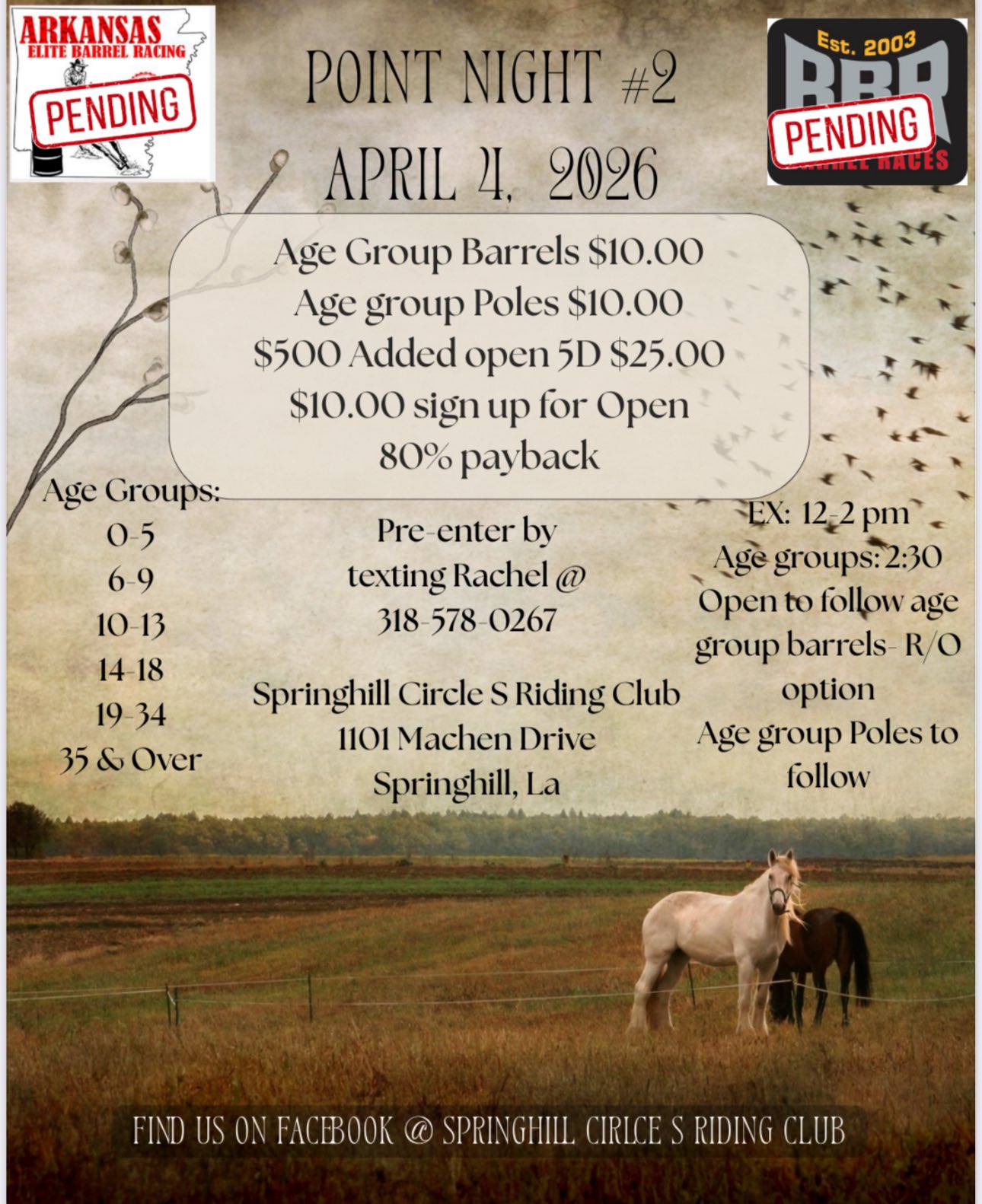Flyer 1 for Springhill Circle S Riding Club Point Night #2