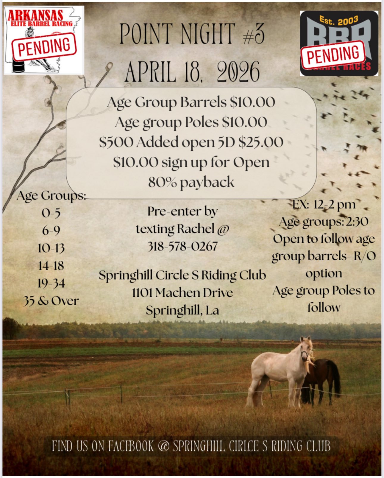 Flyer 1 for Springhill Circle S Riding Club Point Night #3