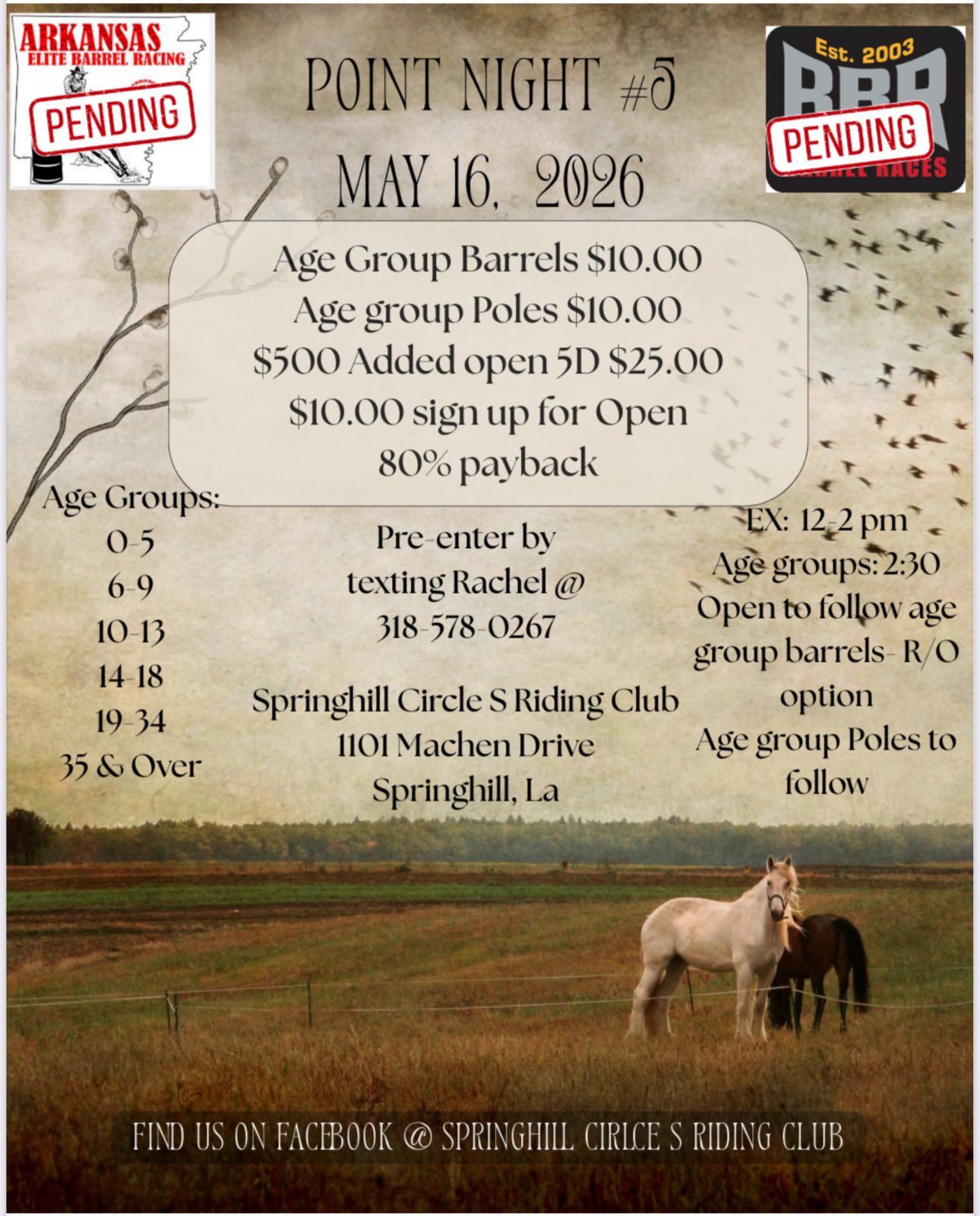 Flyer 1 for Springhill Circle S Riding Club Point Night #5