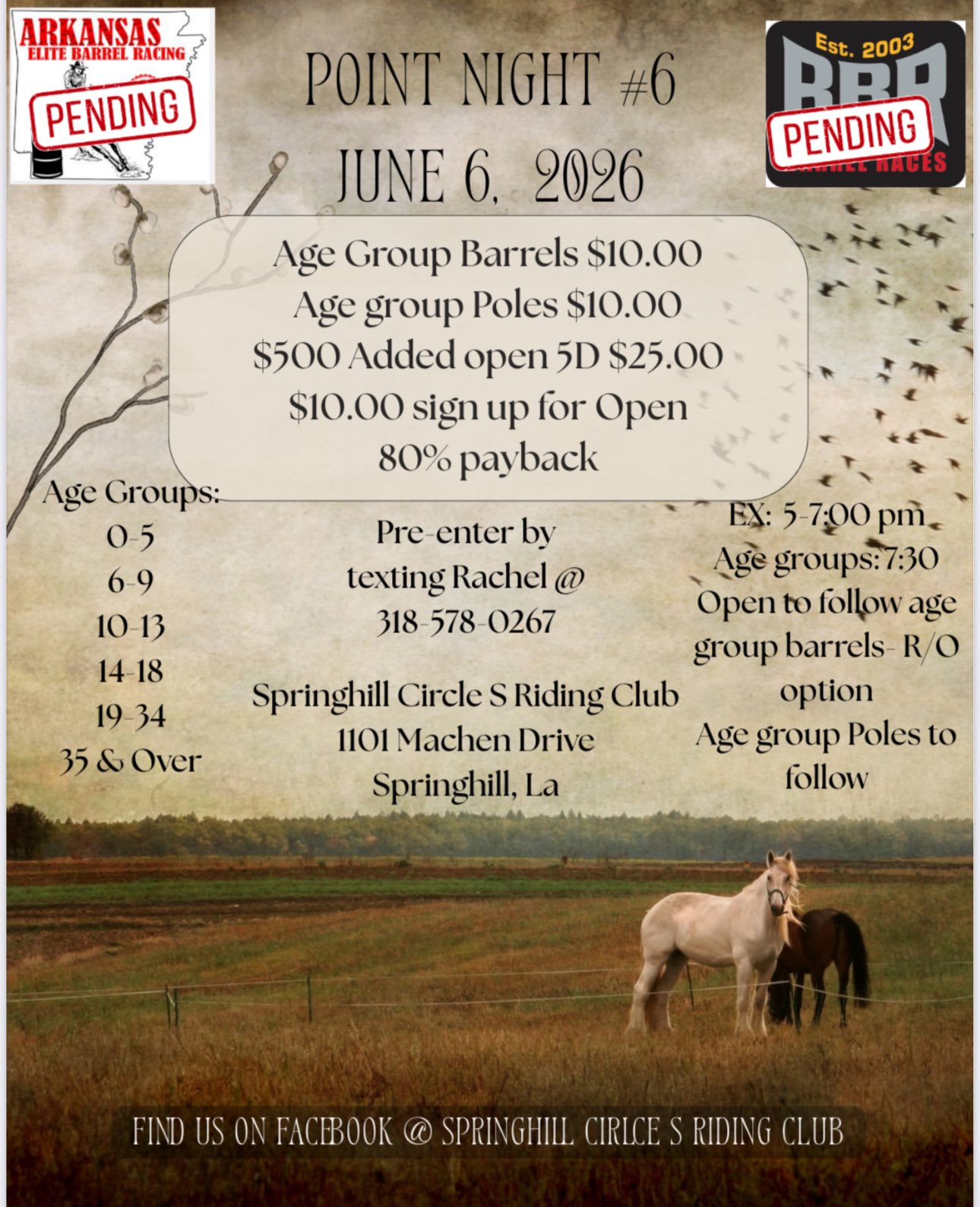 Flyer 1 for Springhill Circle S Riding Club Point Night #6