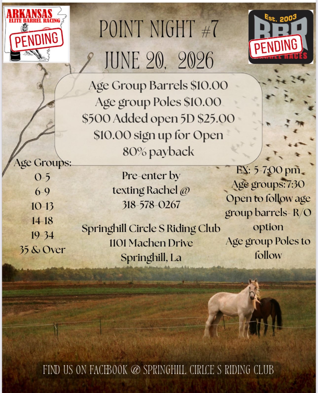 Flyer 1 for Springhill Circle S Riding Club Point Night #7