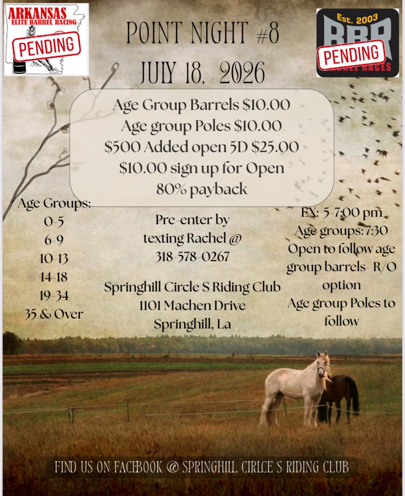 Flyer 1 for Springhill Circle S Riding Club Point Night #8