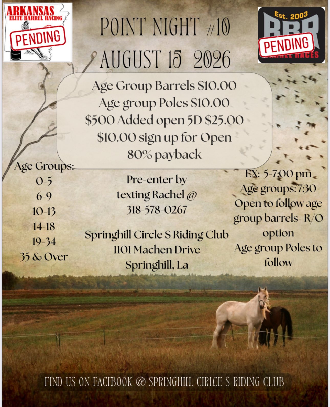 Flyer 1 for Springhill Circle S Riding Club Point Night #10