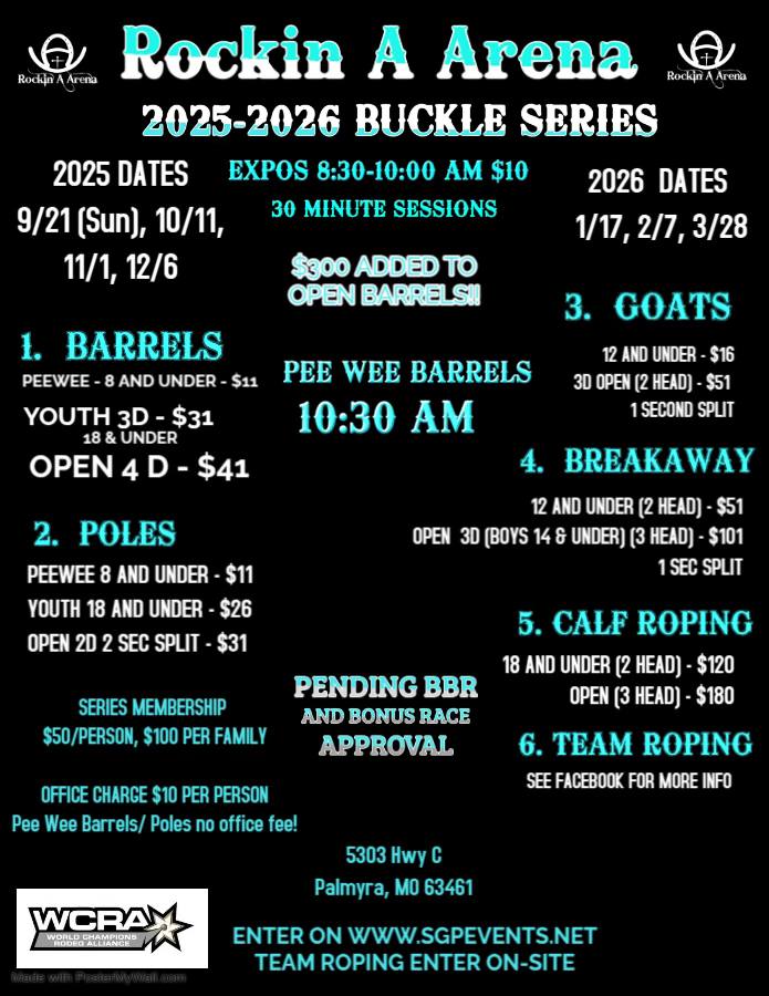 Flyer 1 for Rockin A Arena 2025-2026 Buckle Series