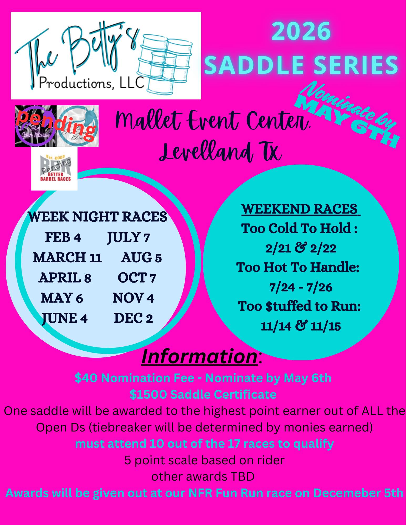 Flyer 1 for The Betty's 2026 Saddle Series