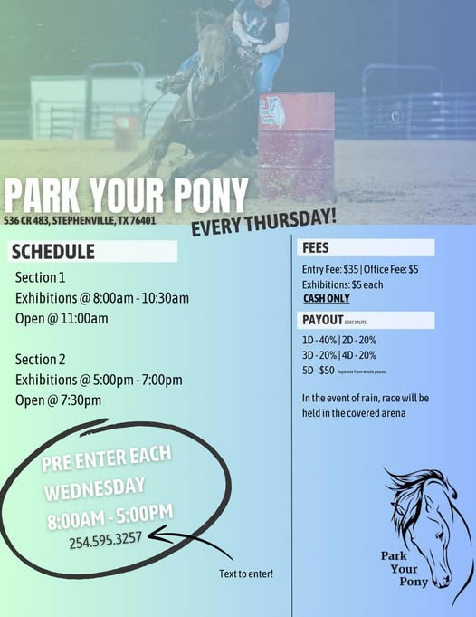 Flyer 1 for Park Your Pony Every Thursday