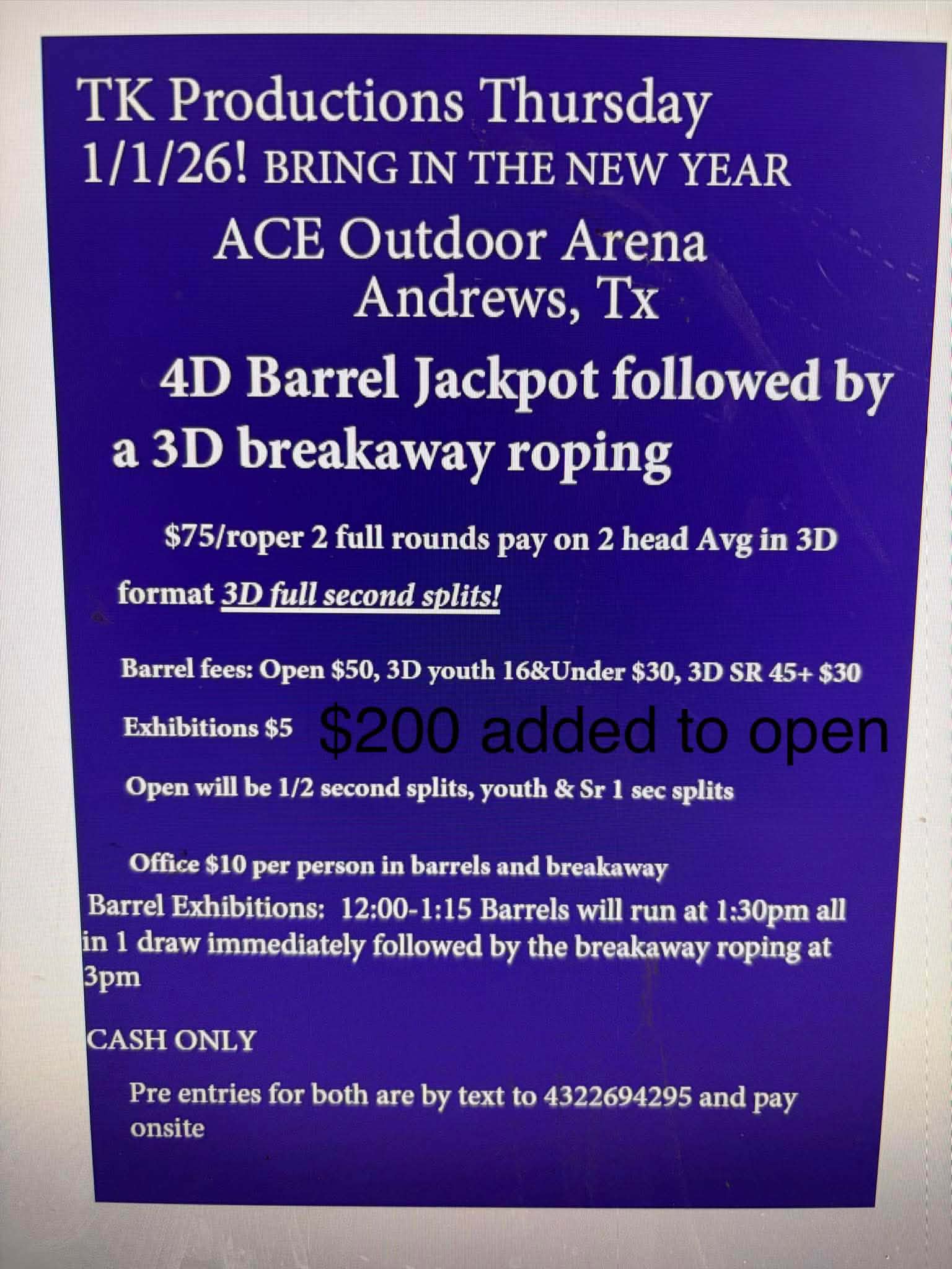 Flyer 1 for TK Productions 4D Barrel Jackpot & 3D Breakaway Roping 