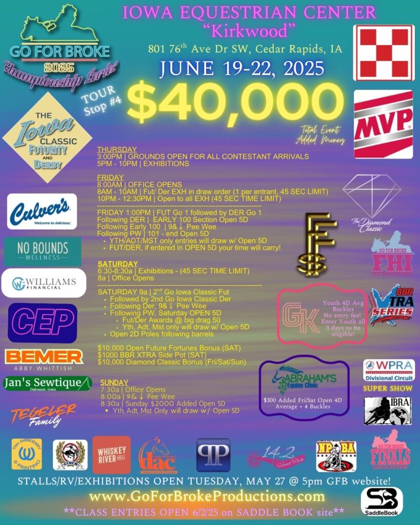 Flyer 2 for The Iowa Classic Futurity and Derby and GFB Tour Stop #4