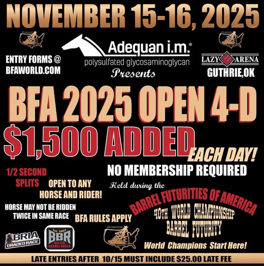 Flyer 5 for BFA World Show aka Barrel Futurities of America