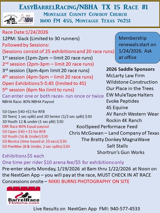 Flyer 1 for EasyBarrelRacing/NBHA TX 15 Race #1