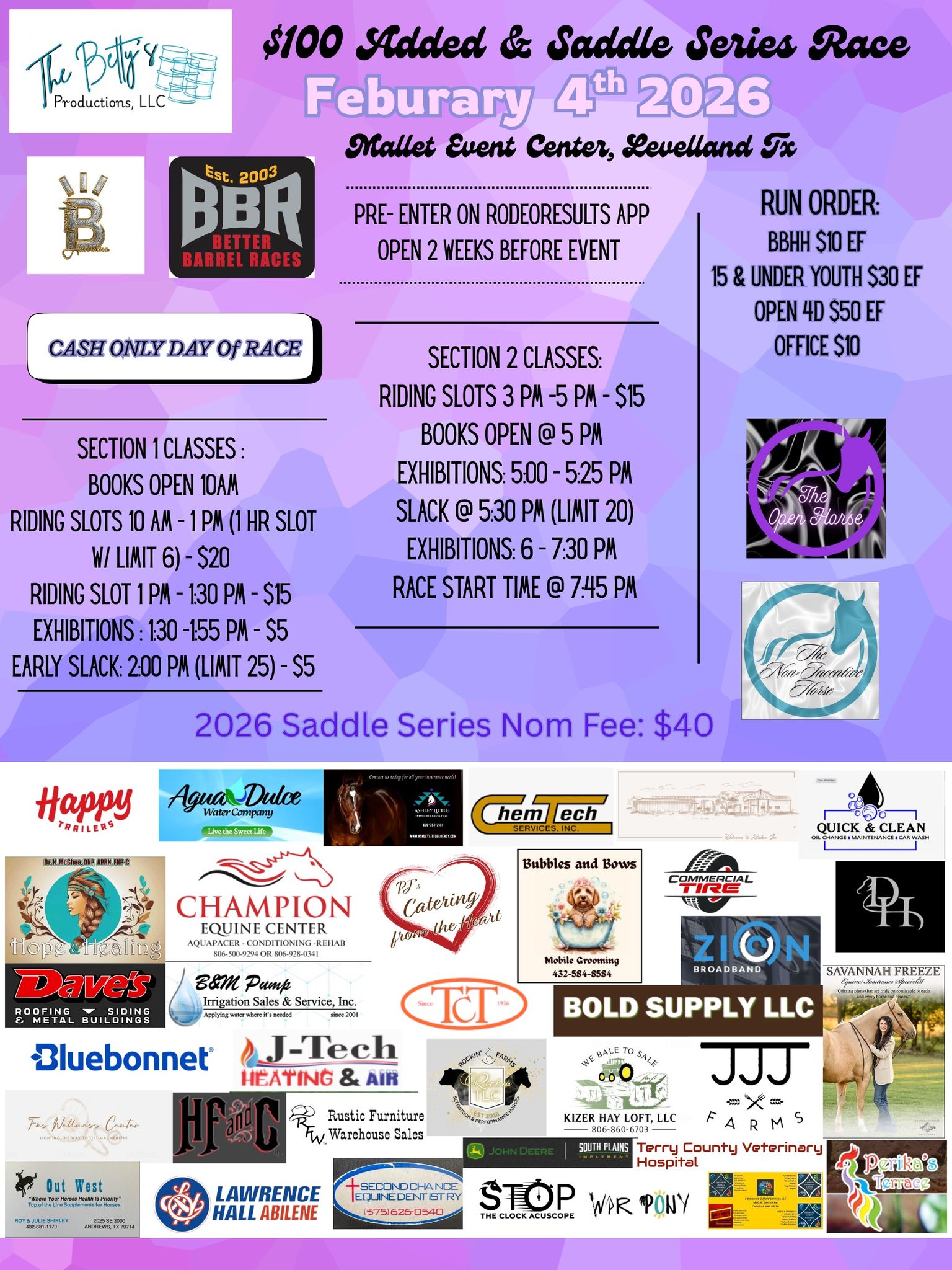 Flyer 1 for $100 Added Saddle Series Race