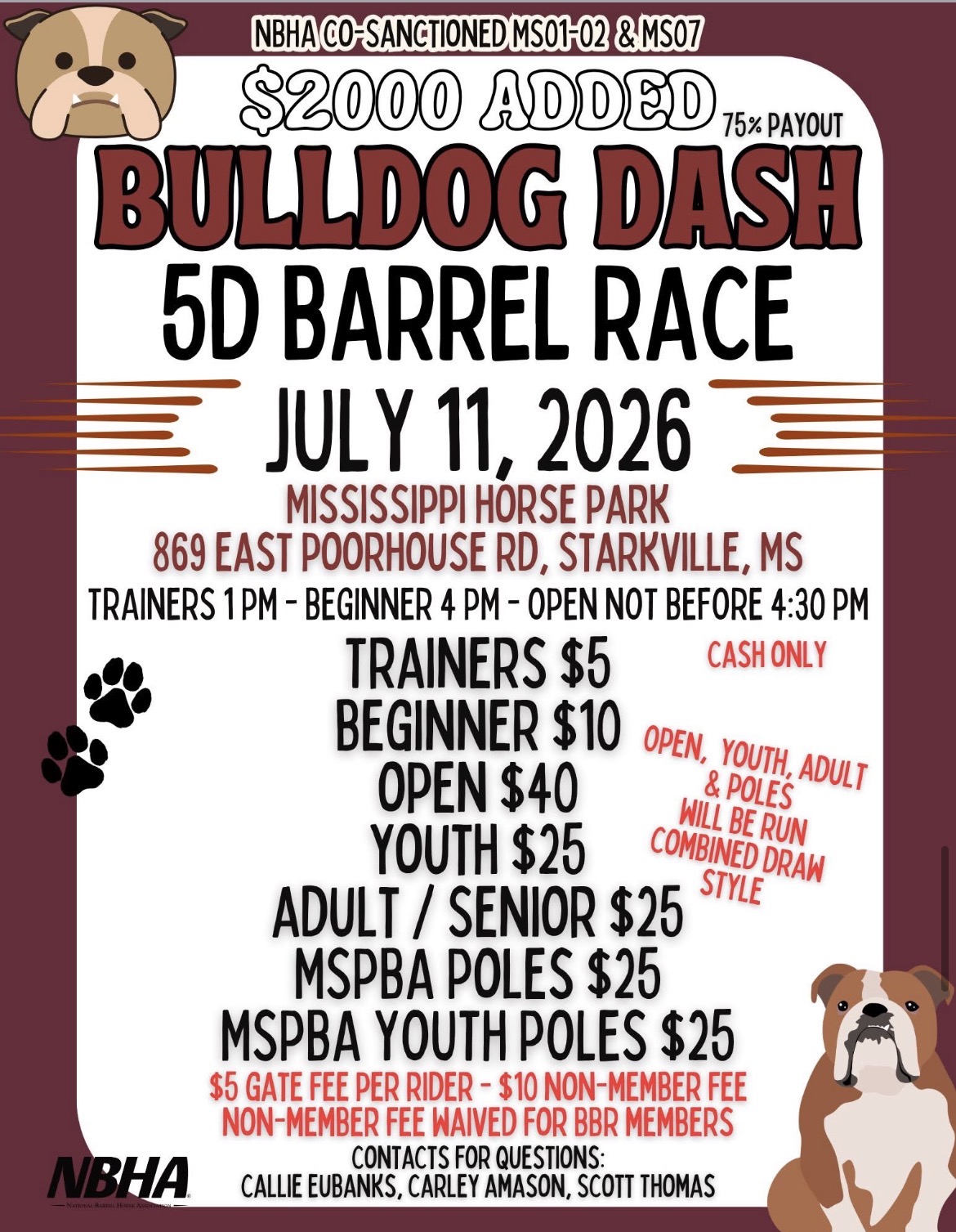 Flyer 1 for NBHA MS 01-02 Bulldog Dash 