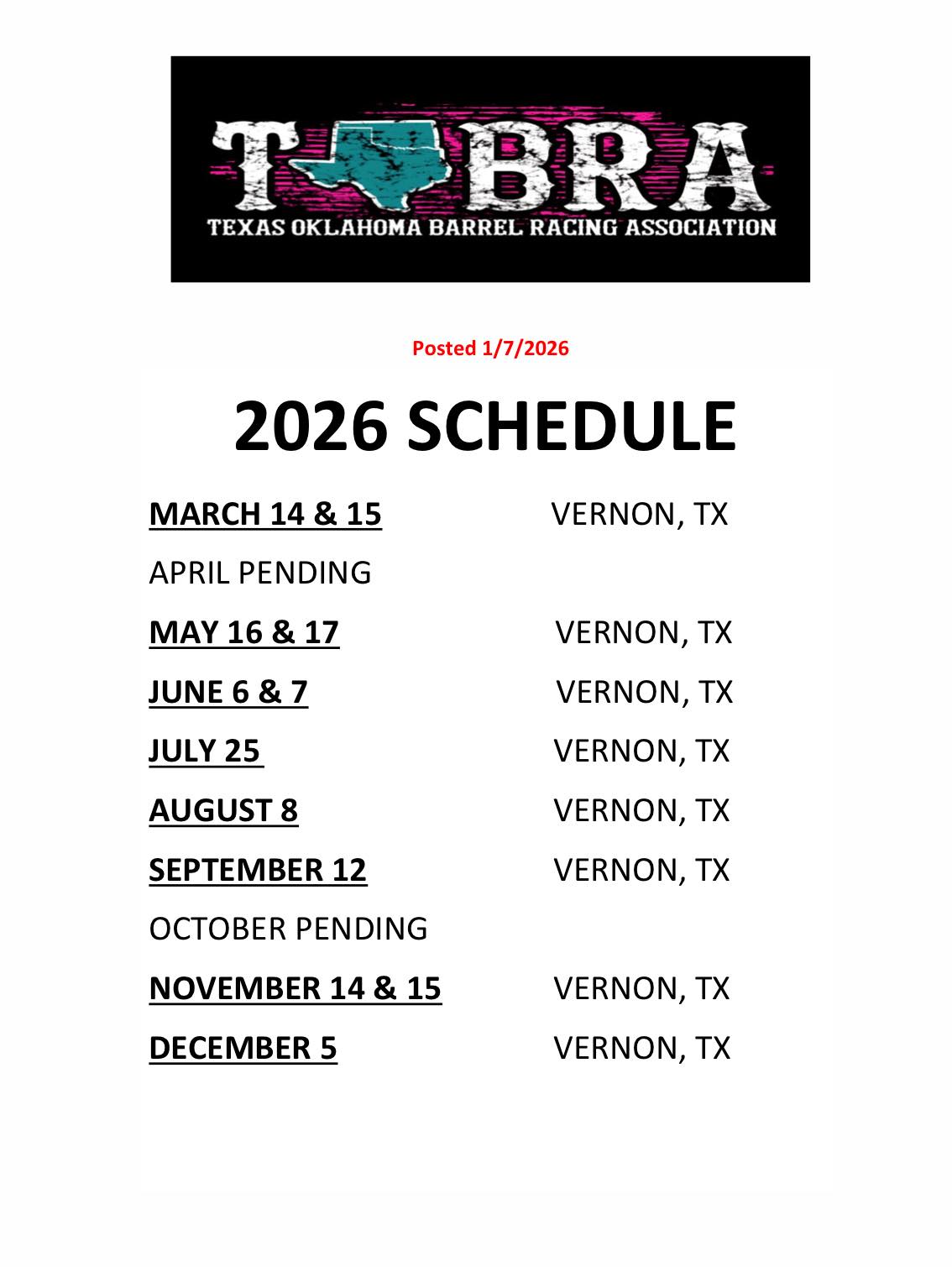 Flyer 1 for TOBRA 2026 Schedule